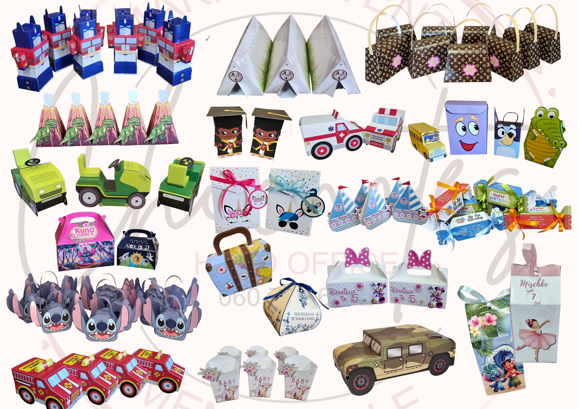Chocnotes party favours collage